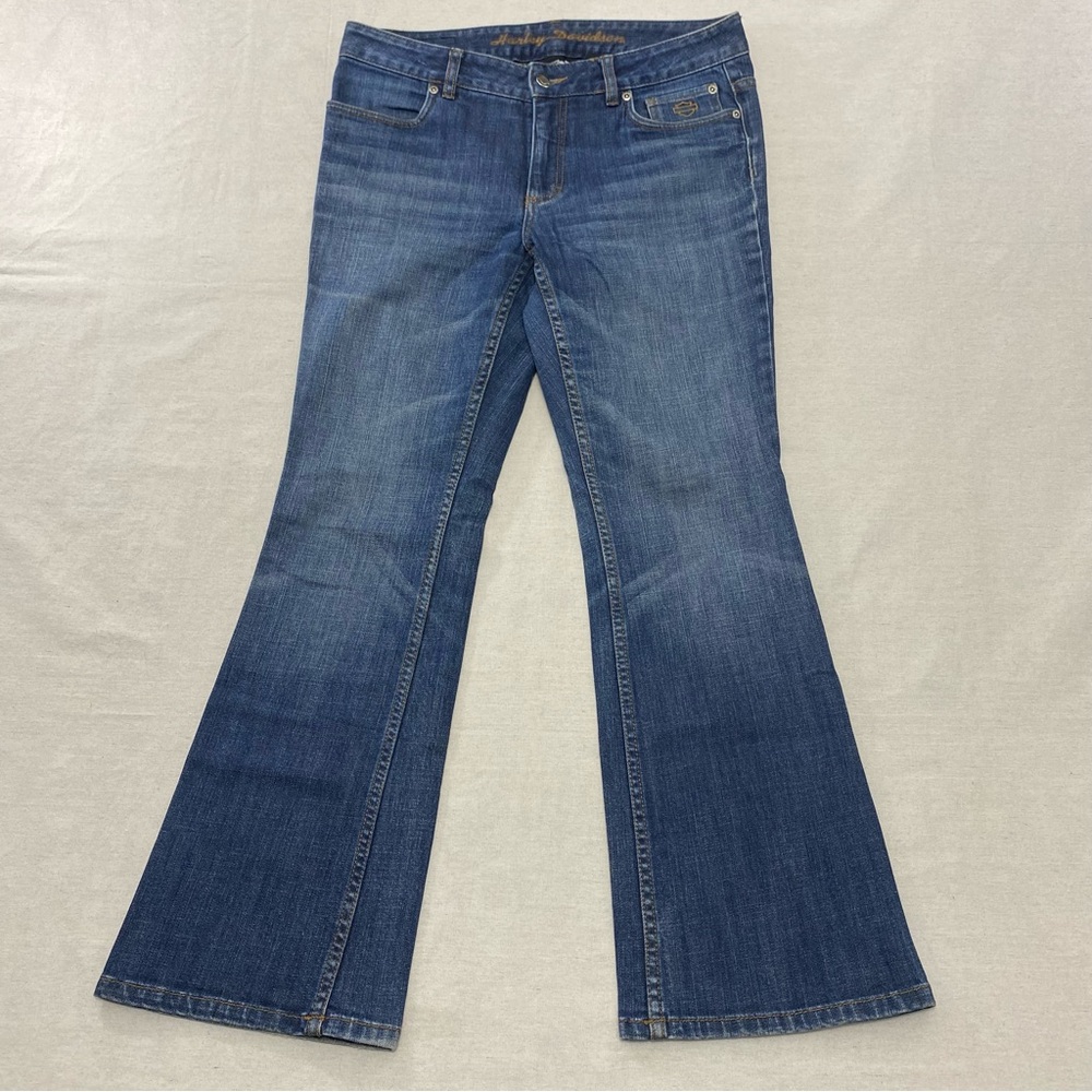 Harley Davidson Women’s Sz Petite 8 Bootcut Denim Jeans Biker Crest C8036